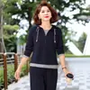 Nuevo Conjunto de Dos Piezas de Moda Casual de Manga Larga para Primavera para Madres, de Mediana Edad, Rejuvenecedor, Ajustado, Tallas Grandes, Atuendo Versátil