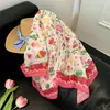 2024 Novo Verão Estilo Pastoral Flor Faixa de Cabelo Lenço de Seda Feminino Fita Protetora Solar Lenço Triângulo Sem Alças Lenço Quadrado Pequeno