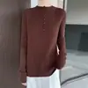 Novo Suéter de Malha 100% Lã Outono/Inverno para Mulheres, Manga Longa, Gola Semi-Alta, Top de Cashmere Canelado Cor Sólida