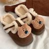 Casa quente forrado de lã inverno moda diversão pelúcia vintage Birkenneth sapatos fofo fofo fofo fofo ursinho pantufas de algodão mulheres
