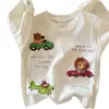 Camiseta Estampada Desenho Animado Infantil 206 Primavera e Outono Novo Estilo Meninos e Meninas Algodão Puro Soltinho Top Bebê Casual Manga Longa Fashion