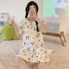 Camisón de verano de manga corta con dibujos animados, pijama sencillo, holgado, para mujer, talla grande, talla mediana, sencillo, largo, ropa de casa dulce para mujer