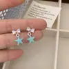 Brincos Geométricos de Zircônia com Laço para Mulheres, Pingente Estrela de Cinco Pontas Gota de Óleo, Brincos Frescos de Nicho para Estudantes com um Toque de Luxo
