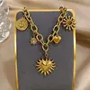 Collar Colgante de Acero Inoxidable con Cadena Gruesa Retro Corazón de Sol Perla Timón Elemento Marino Moda Transfronteriza Europea y Americana