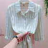 Camisa de Manga Tres Cuartos Estilo Nuevo Verano 2026 para Mamás, Blusa Elegante que Reduce la Edad, Camisa de Top Elegante Versátil con Cuello