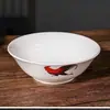 Tigela de Cerâmica Branca Tradicional com Galo, Tigela Clássica Nostálgica Antiga, Tigela de Arroz, Tigela de Galo de Briga, Tigela de Café da Manhã, Tigela para Sopa e Macarrão, Louça