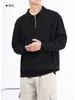 Tejido de Punto Polo para Hombre para Otoño e Invierno, de Alta Gama, de Negocios, con Cuello Solapa, Manga Larga, Rayas Verticales, Polo de Punto con Media Cremallera