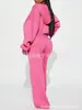 Moda Feminina Outono e Inverno Europeia e Americana Transfronteiriça Conjunto de Moletom Rosa com Capuz e Calça Wide-Leg Curta