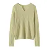 Suéter de punto fino de lana de diseño nicho francés con cuello en V y tejido calado, otoño e invierno, para mujer, suelto, de punto, capa base de temperamento