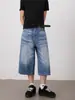Pantalones cortos holgados de mezclilla nirben estilo retro americano lavado, jeans cropped, pantalones de pierna ancha de verano para hombre, pantalones de longitud media