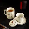 Taza de Oficina de la Cerámica Ru de Dunhuang, Taza de Té de Cerámica con Tapa, Separación de Té y Agua, Taza de Agua de Gran Capacidad, Taza Personal