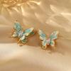 Nuevos Pendientes de Mariposa de Circonita con Esmalte Chino Goteado de Aceite Diseño Único de Lujo Ligero Pendientes de Alto Sentido Pendientes Elegantes de Moda