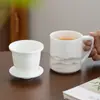 Taza de Té Cerámica Porcelana Blanca Jade Grasa para Oficina Taza de Té de Separación Personal con Filtro y Tapa Taza de Té