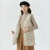 Colete de Algodão Feminino Quente Extra Grande Espessado com Forro de Fleece Comprimento Médio Botão de Pele de Cordeiro Casual para Usar por Cima 2505
