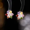 Pendientes de Copo de Nieve de Plata 925 con Aguja, Microincrustación de Circonita, Pendientes Pequeños de Flor de Cristal de Colores, Mismo Estilo de TikTok, Pendientes Pequeños para Mujer