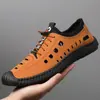 Sapatos Croc Calçados Masculinos 2026 Verão Novo Estilo Couro Macio Solado Macio Respirável Estilo Coreano Moda Feito à Mão para Dirigir Casual Calçados Masculinos