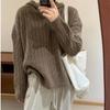 Tricô Novo de Outono e Inverno Pulôver com Capuz Feminino Retrô Preguiçoso Solto Macio Ceroso Tricô Cor Pura Top Lã para Mulheres