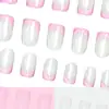 Modelo de Comercio Exterior Más Vendido: Uñas Postizas Cuadradas Cortas Rosas Blancas Francesas Simples Versátiles Lindas Suaves de 24 Piezas al por Mayor