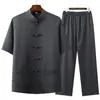 Vestido Tang de Verão para Homens de Meia-idade e Idosos Manga Curta Estilo Chinês Bordado Roupa de Pai Camisa