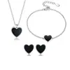 Pendientes Jingxu de Plata de Ley 925 con Forma de Corazón, Incrustados con Ágata Negra, Pendientes y Collar, Lujo Accesible Ins, Set de Gama Alta
