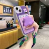 Portatarjetas con Lanyard Funda para Teléfono Móvil Morado Portador de Pequeño Monstruo Adecuado para Apple 17Pro Protección Total Moda Dibujo Animado Lindo
