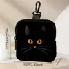 Porta-moedas Redondo Estampa Gato Preto Couro Artificial Impermeável Couro Sintético Bolsa de Armazenamento com Zíper Mini Bolsa Multifuncional para Fones de Ouvido