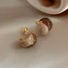 Pendientes de Aguja de Plata Estilo Retro de Hong Kong de Alta Gama Color Maillard Pendientes de Mujer para el Trabajo Estilo Artístico Elegantes de Lujo Ligero