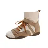 ¡En stock! Botines de mujer con punta cuadrada, que aumentan la altura, de ajuste ceñido para otoño/invierno 2026, con un diseño de patchwork, estilo botín Martin retro y un botín de tobillo desgastado con cordones