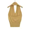 Chaleco Cardigan de Punto con Cuello Halter para Mujer Verano 2025 Nuevo Estilo Sexy Americano Color Sólido Cuello en V Chaleco de Botones