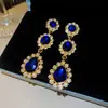 Aretes de aguja plateada con diamantes, diseño de flor ovalada de resina y gota de agua, estilo retro vintage, aretes versátiles