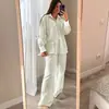 Nuevo Conjunto de Pijama a Rayas Bloque de Color Estilo Transfronterizo Manga Larga Pantalón Largo Casual Versátil Ropa de Casa Estilo Europeo y Americano Adecuado para Usar Afuera