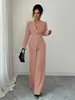 Traje casual de primavera y otoño para mujer europeo y americano, conjunto de dos piezas para dama con blazer largo de color liso con cuello en V y pantalones de pierna ancha