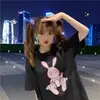 Camiseta de Manga Corta con Estampado de Dibujos Animados Estilo Coreano para Mujer Verano Nuevo Diseño Algodón Puro Holgada y Versátil Estudiante Top de Media Manga