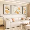 Pintura Decorativa para Sala de Estar de Luxo Leve Estilo Creme Parede de Fundo para Sofá Triptych Combinação de Pintura de Parede Arte de Parede de Alto Padrão Novo Chinês