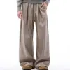 Calça Casual Listrada Drapeada Estilo Retrô Americano para Homens, Temporada de Primavera, Estilo Relaxado Old Money, Calça Versátil de Perna Larga Reta Solta