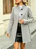 2026 Ropa Femenina Transfronteriza Europea y Americana Otoño e Invierno Nuevo Estilo Color Sólido Elegante Cuello Alto Abotonado Línea A Mangas Largas Ajustado Chaqueta