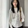 Algodón Puro Blanca Capa Interior Camiseta Base Mujer Otoño Invierno 2026 Nuevo Estilo Camiseta de Manga Larga Top Holgado Diseño Americano