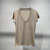 Camiseta Casual Curta de Cor Sólida Versátil e Soltinha para Mulheres, Estilo Preguiçoso Fino com Design Elegante de Retalhos, Algodão Puro