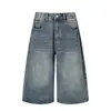 Pantalones Cortos Rectos Cropped Vintage Lavados Estilo Retro Americano para Hombre, Marca de Moda Urbana, Holgados Casuales Versátiles de Pierna Ancha