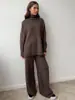 Conjunto de Suéter de Cuello Alto para Mujer Nuevo Otoño e Invierno Europeo y Americano Conjunto de Dos Piezas de Punto Casual Holgado y Pantalones Largos para Mujer