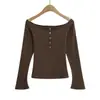 Atacado de Roupas Femininas Transfronteiriças Outono e Inverno 2025 Novos Tops Sexy de Um Ombro com Mangas Sino Estilo Europeu e Americano Camisetas Básicas Slim