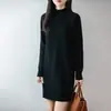Vestido de punto 100% lana pura con cuello semialto, nuevo invierno 2026 para mujer, color liso, holgado, de cintura alta, midi