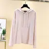 Blusa de moletom plus size com capuz e mangas compridas de modal para mulheres, para primavera e verão, modelagem solta, emagrecedora, proteção solar, top leve