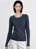 "Bailu" Suéter de Lã Merino Fina com Renda Gola Redonda Manga Longa Slim Fit Camada Base Fina Tricô Versátil para Mulheres