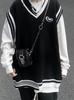 Colete de Cor Bordado Contraste Estilo Japonês Feminino Primavera e Outono Top Doce Estilo Universitário Suéter Com Decote Em V Novo Estilo Colete Combinando Cores Moda