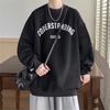 Moletom Forrado com Lã Outono e Inverno Masculino Marca Tendência Preto Pesado Espessado Gola Redonda Novo Com Capuz Manga Longa Top Versátil