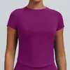 Camiseta Top Esportivo Manga Curta Alta Elasticidade Slim Secagem Rápida Sem Costura Transfronteiriço Fitness Tight Yoga Manga Curta