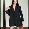 Jaqueta de Terno Solta High-End para Mulheres 2025 Primavera & Outono Novo Estilo Britânico Slim Elegante Terno Pequeno Preto Elastano