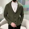 Cardigan de gola verde de alta qualidade para homens, outono e inverno, leve, maduro, business casual, suéter popular, casaco plus size