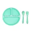 Plato de Silicona para Comida de Bebé con Ventosa Reforzada, Bol de Silicona con Tapa, Vajilla de Silicona Dividida con Cara Sonriente para Alimentación